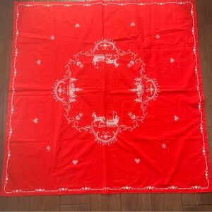 Vintage Red Scandinavian Folk Embroidered Square Tablecloth 43"x43"